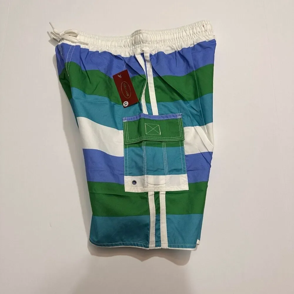 Chalaco Striped Swim Trunks blue, green | Men Size 14/Large